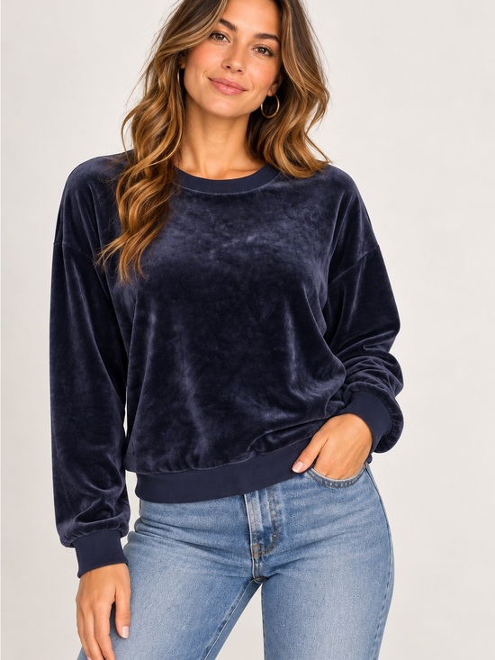 Juicy Couture Tops - Juicy Couture Black Label Velour Velvet Sweatshirt Navy blue Crew Neck Y2K